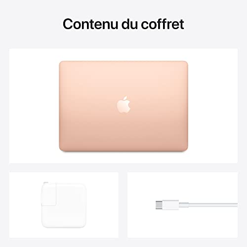 Apple Ordinateur Portable MacBook Air 2020 : Puce M1, éCran Retina 13′′, 8 Go de RAM, 256 Go de Stockage SSD, Clavier rétroéClairé, Caméra FaceTime HD, Touch ID; Or