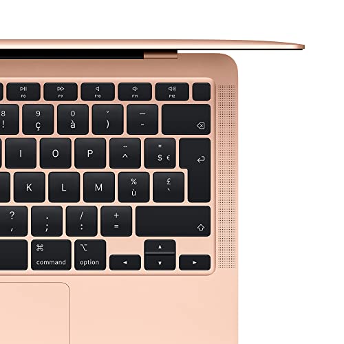 Apple Ordinateur Portable MacBook Air 2020 : Puce M1, éCran Retina 13′′, 8 Go de RAM, 256 Go de Stockage SSD, Clavier rétroéClairé, Caméra FaceTime HD, Touch ID; Or