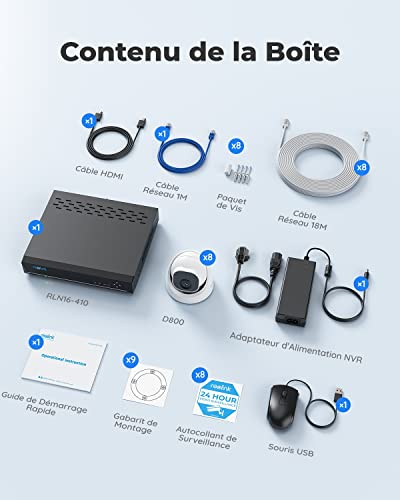 Reolink 4K 16CH Kit Vidéo Surveillance, 4To 4K NVR avec 8X 8MP Caméra IP PoE, Détection Personne/Véhicule, Caméra de Surveillance Extérieure avec Vision Nocturne, Enregistrement 24/7, RLK16-800D8-A