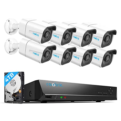 Reolink 4K 16CH Caméra de Surveillance Extérieur, 4To NVR avec Caméra IP PoE 8X 8MP, Détection de Perosnne et Véhicule, Kit Vidéo Surveillance avec 30 Mètres Vision Nocturne et Audio, RLK16-800B8-A