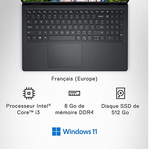 Dell inspiron 15 3511 Intel Core I3-1115G4 Ordinateur portable 15.6" Full HD Black 8Go de RAM SSD 512Go Intel TGL-U UHD Graphics Win 11 Home Clavier AZERTY Français