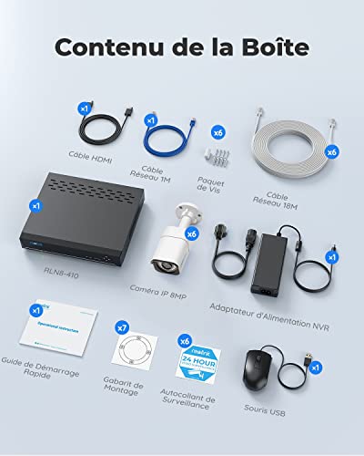 Reolink 4K Caméra de Surveillance Extérieure, Détection de Perosnne et Véhicule, Kit Vidéo Surveillance avec 8CH 2To NVR et Caméra IP PoE 6X 8MP, 30 Mètres Vision Nocturne avec Audio